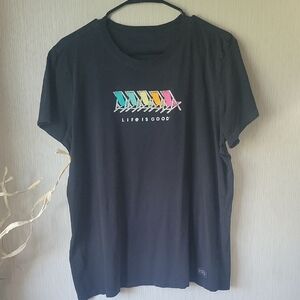 Life Is Good Black Tee with Vibrant Chair Design